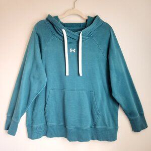 Under Armour Size 1X Teal Rival Fleece Hoodie Long Sleeve Front Kangaroo Pocket